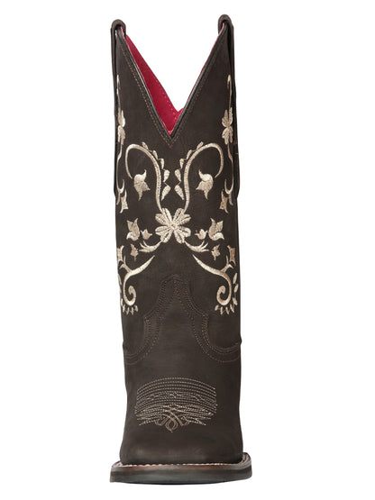 El Geneal Womens Embroidered Flower Rodeo Boot Nobuck - Chocolate 44642