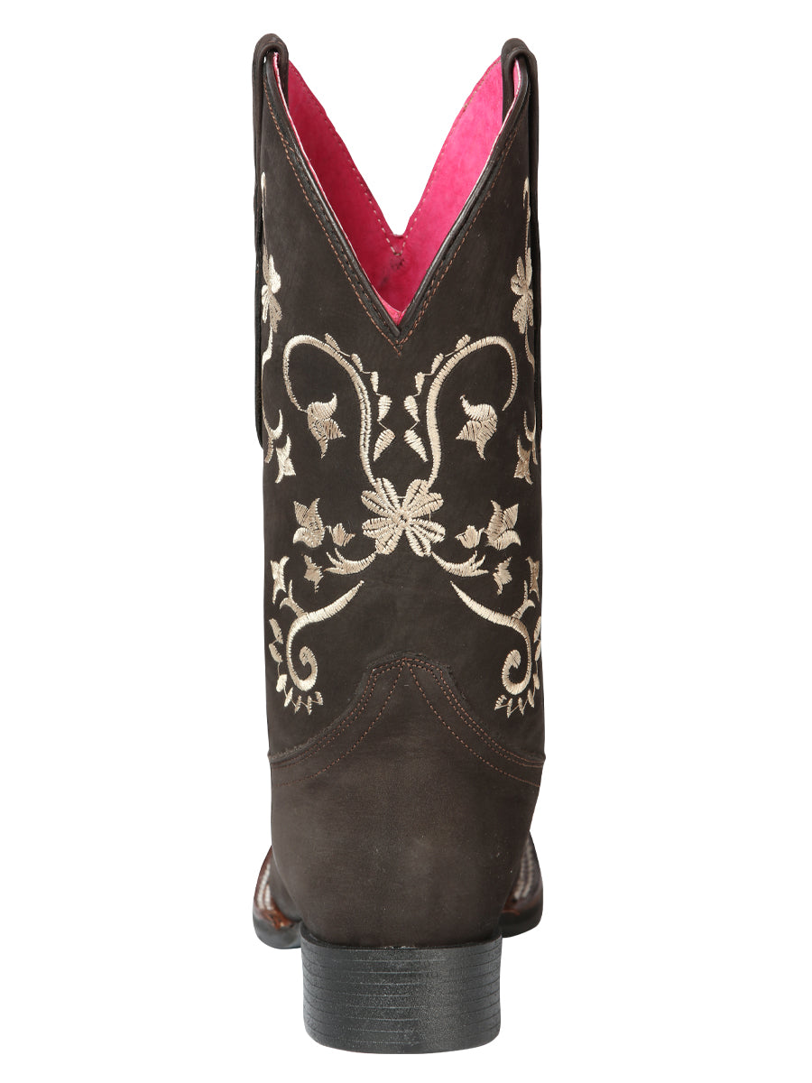 El Geneal Womens Embroidered Flower Rodeo Boot Nobuck - Chocolate 44642
