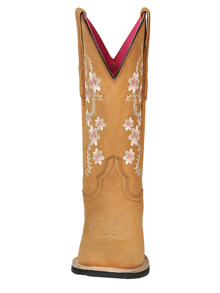 El Geneal Pink Flower Embroider Rodeo Boot Nobuck - Peach 44644