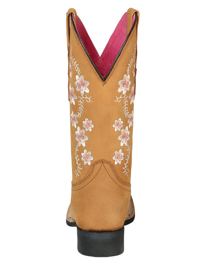 El Geneal Pink Flower Embroider Rodeo Boot Nobuck - Peach 44644