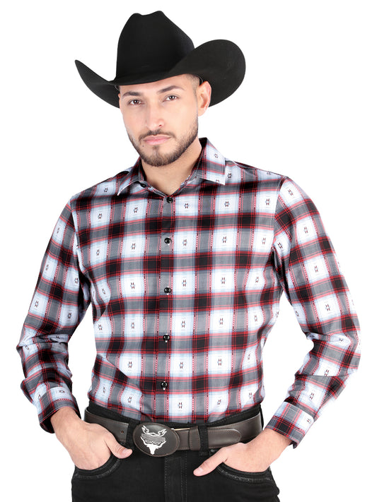 El General Mens Casual Long Sleeve Shirt (Black/Red)
