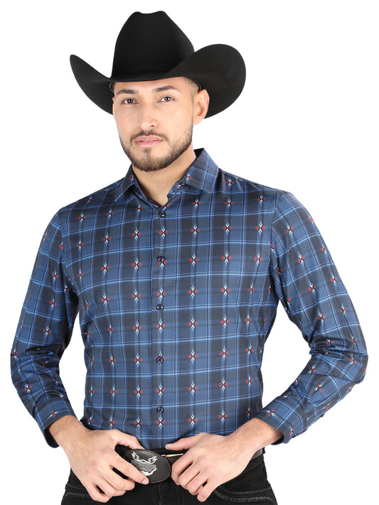 El General Mens Casual Long Sleeve Shirt (Black/Blue)