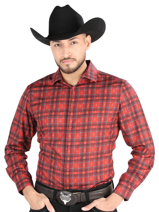 El General Mens Casual Long Sleeve Shirt (Red/Black)