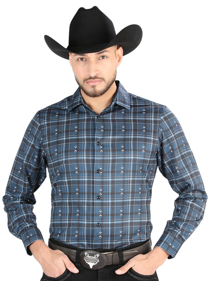 El General Mens Casual Long Sleeve Shirt (Gray/Blue)