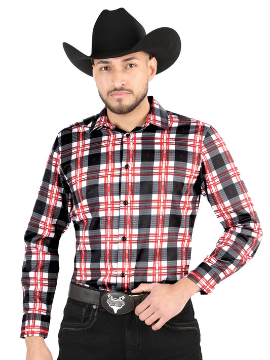 El General Mens Casual Long-Sleeve Shirt (White/Red)