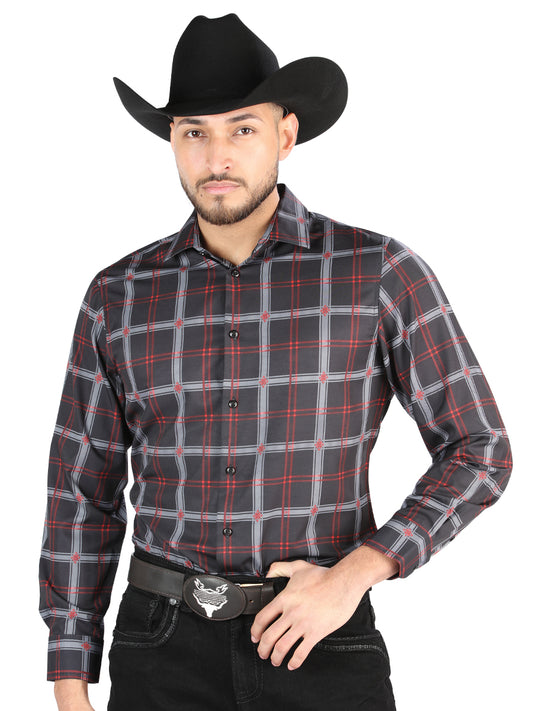 El General Mens Casual Long Sleeve Shirt - Black/Gray