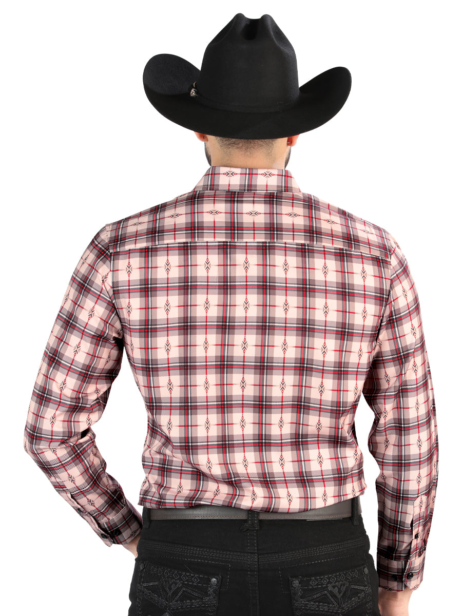 El General Mens Casual Long-Sleeve Shirt (Beige/Red)