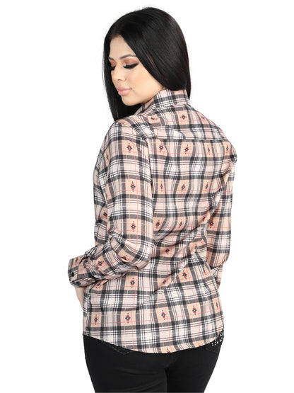 El General Womens Casual Long-Sleeve Shirt - Beige/Black 44715