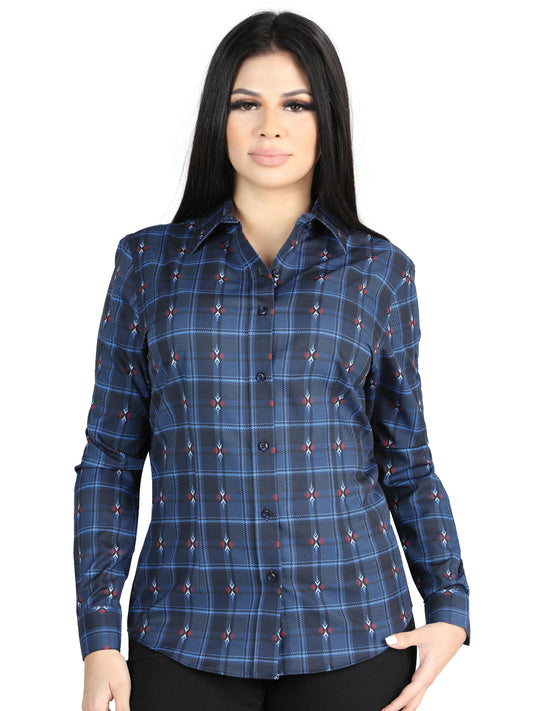 El General Womens Casual Long-Sleeve Shirt (Black/Blue)