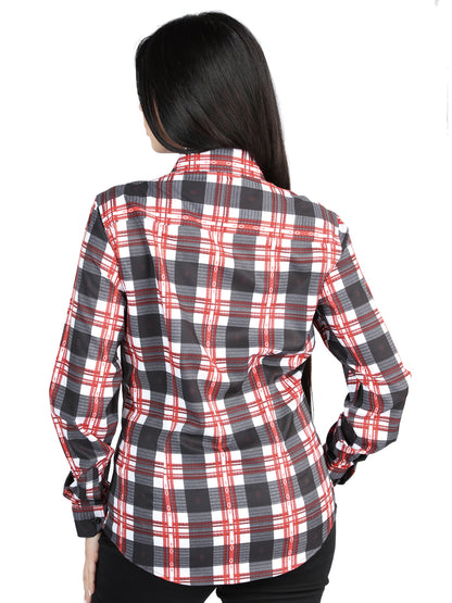 El General Womens Casual Long-Sleeve Shirt (White/Red)