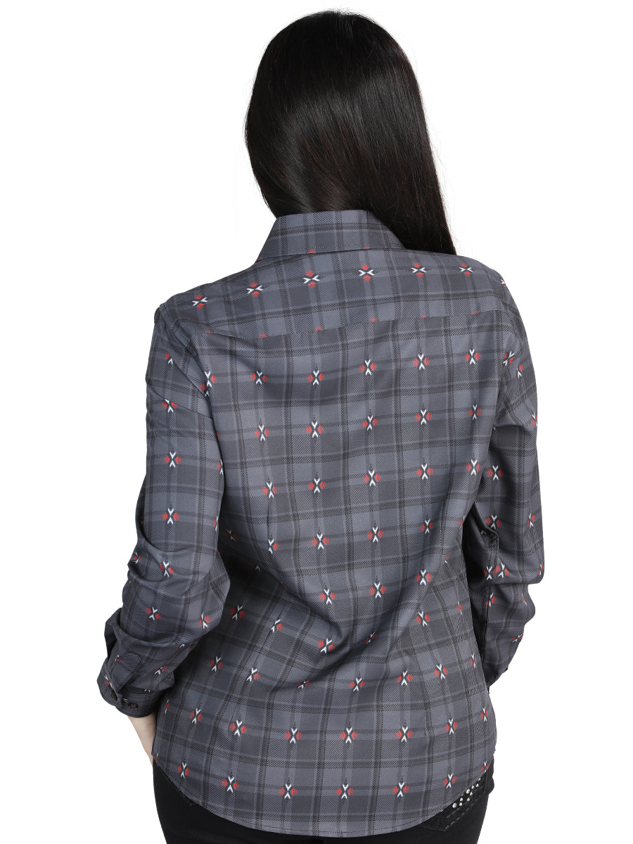 El General Womens Casual Long-Sleeve Shirt  (Gray/Brown)