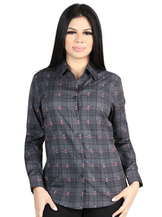 El General Womens Casual Long-Sleeve Shirt  (Gray/Brown)