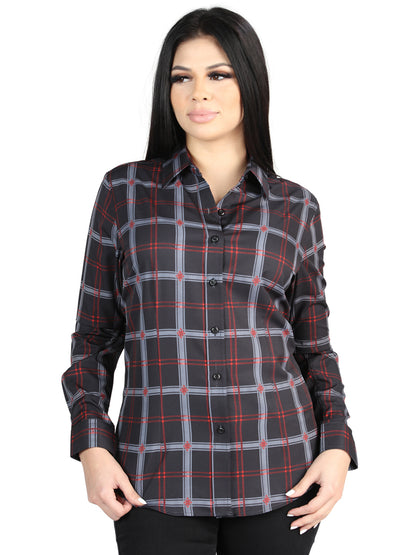 El General Womens Casual Long-Sleeve Shirt (Black/Gray)