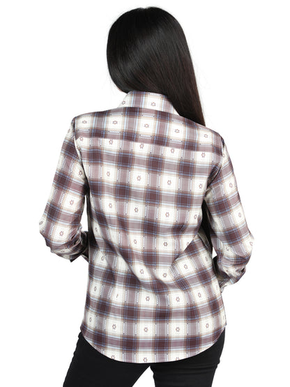 El General Womens Casual Long-Sleeve Shirt  (Beige/Burgandy)