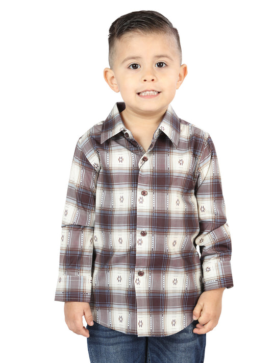 El General Kids Casual Long-Sleeve Shirt - Beige/Burgundy