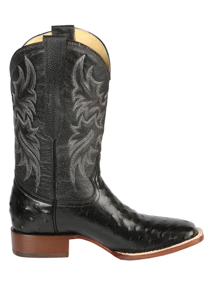 El General Mens Printed Ostric leather Rodeo boots - Black