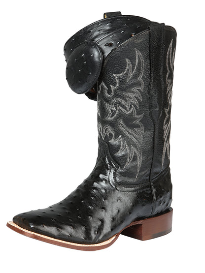 El General Mens Printed Ostric leather Rodeo boots - Black