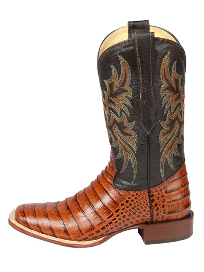 El General Mens Printed Alligator Leather Rodeo boots - Cogñac