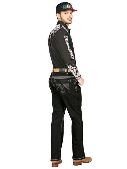 Centenario Mens Bootcut Denim Jeans - Black