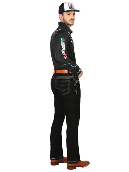 Centenario Mens Bootcut Denim Jeans - Black