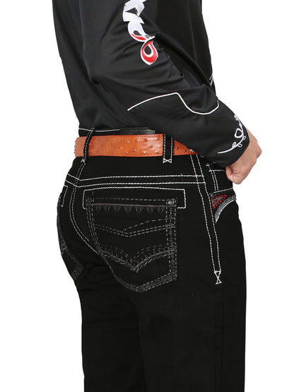 Centenario Mens Bootcut Denim Jeans - Black