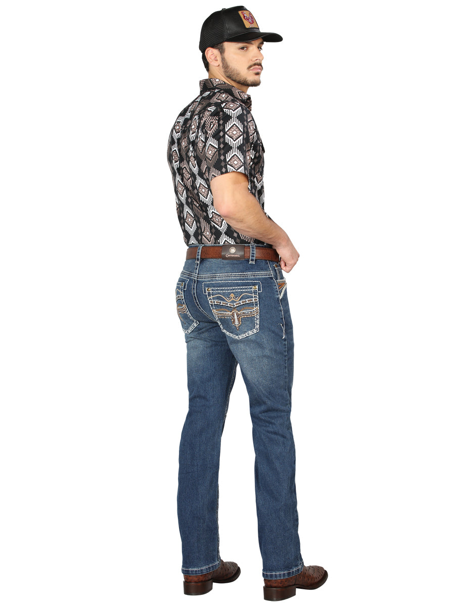 Centenario Mens Bootcut Denim Jeans - Dark Blue