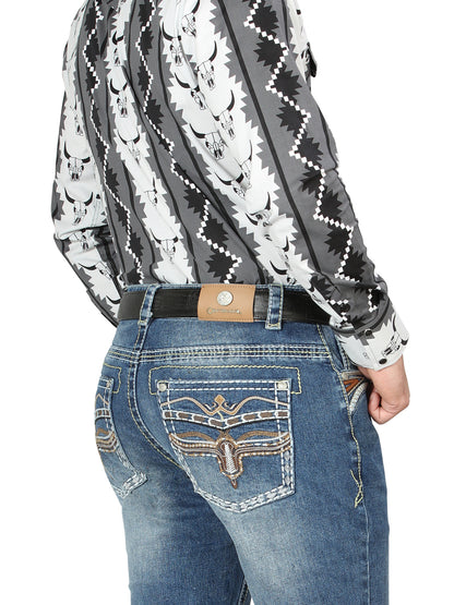 Centenario Mens Bootcut Denim Jeans - Medium Blue