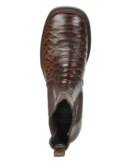 El General Mens Printed Python Ankle Boots - Brown