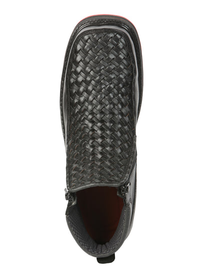 El General Mens Black Woven Ankle Boots with Zipper - Black