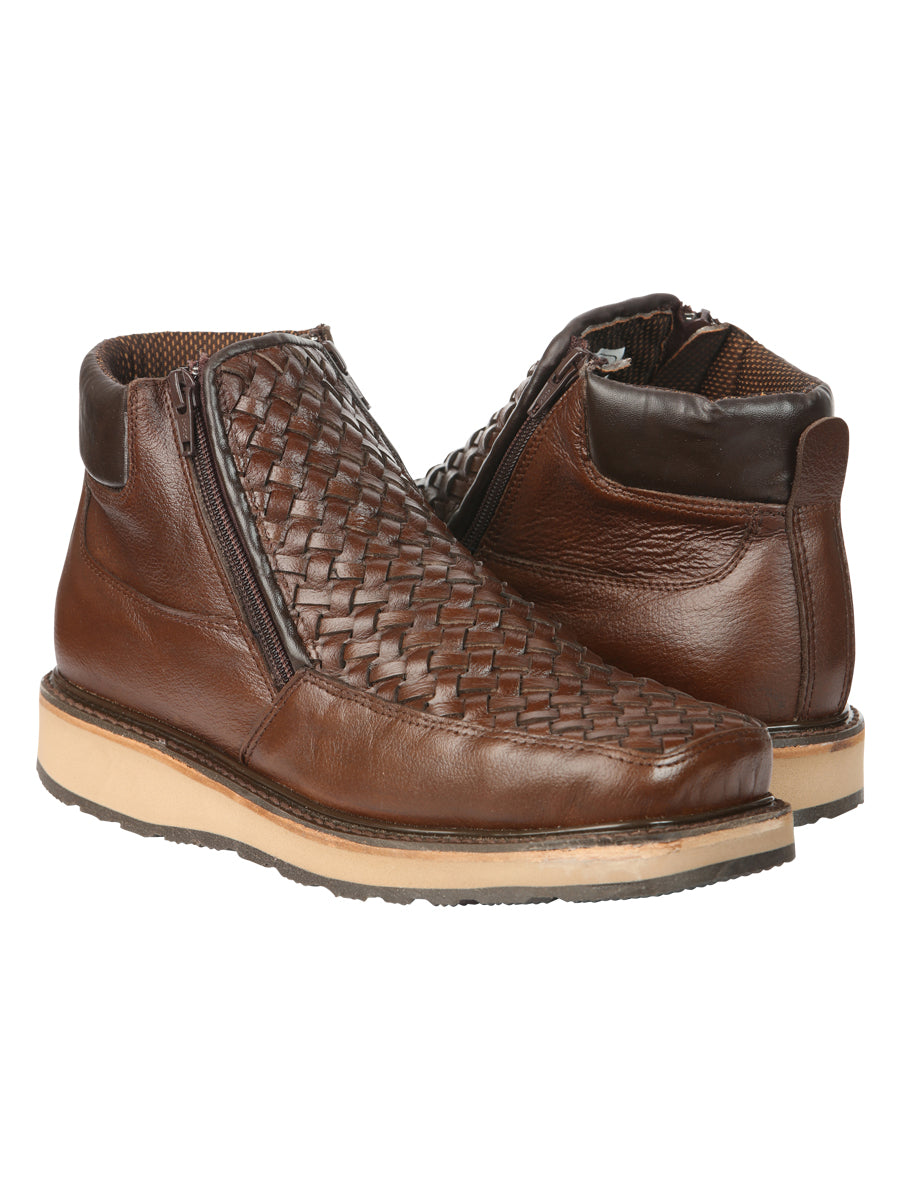 El General Mens Woven Ankle Boots with Zipper - Brown
