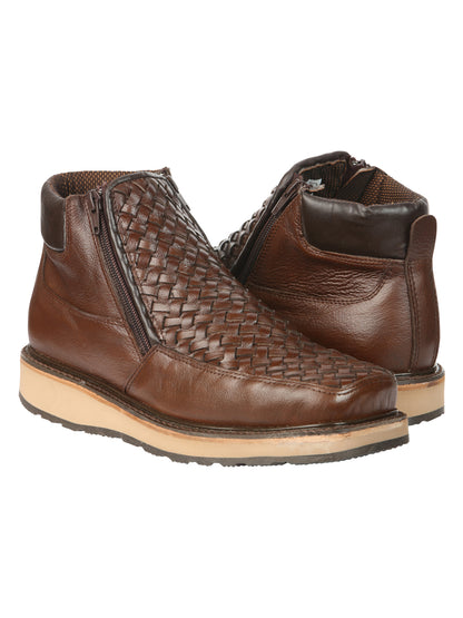 El General Mens Woven Ankle Boots with Zipper - Brown