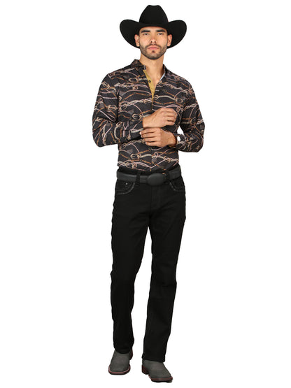 Centenario Mens Bootcut Denim Jeans with Dark Embroidered Details - Black