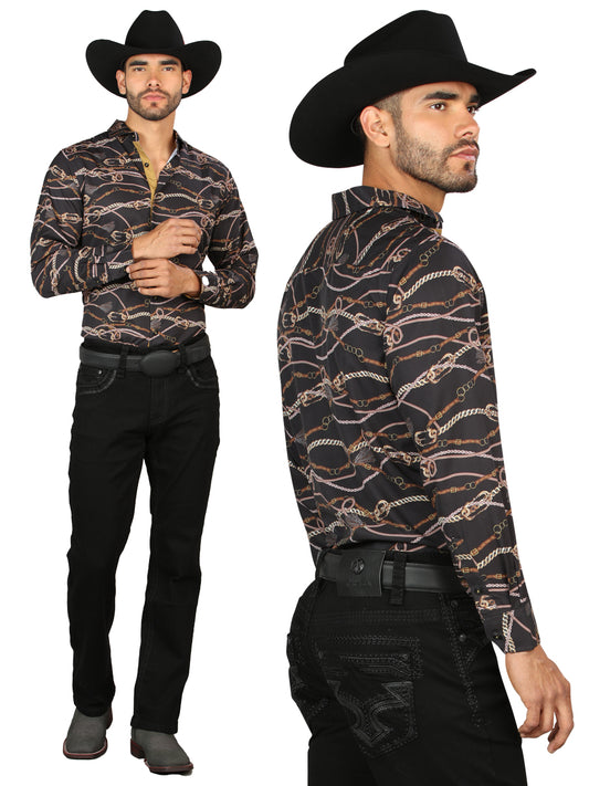 Centenario Mens Bootcut Denim Jeans with Dark Embroidered Details - Black