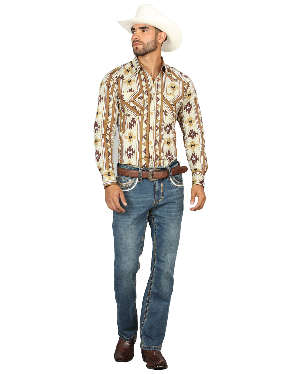 Centenario Mens Bootcut Denim Jeans with Embroidered Details- Blue