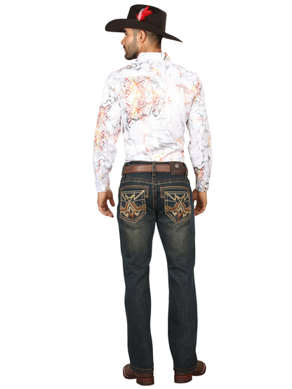Centenario Mens Bootcut Denim Jeans with Embroidered Details - Tinted Brown