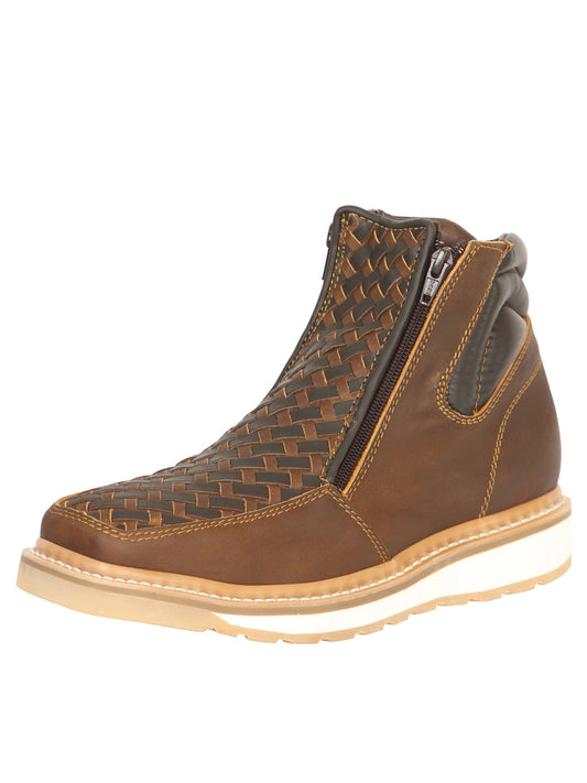 El General Mens Ankle Boots with Zipper Petatillo Fabric - Crazy/Graso Tan/Moka