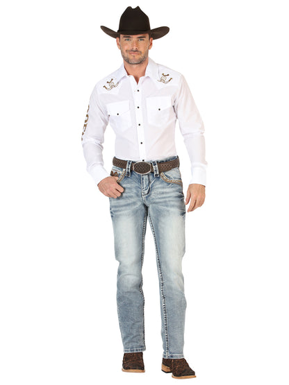 Centenario Mens Premium Denim Boot Cut Pants - Blue