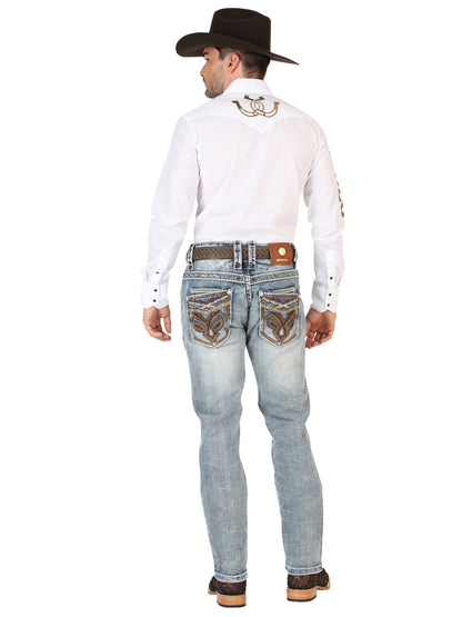 Centenario Mens Premium Denim Boot Cut Pants - Blue