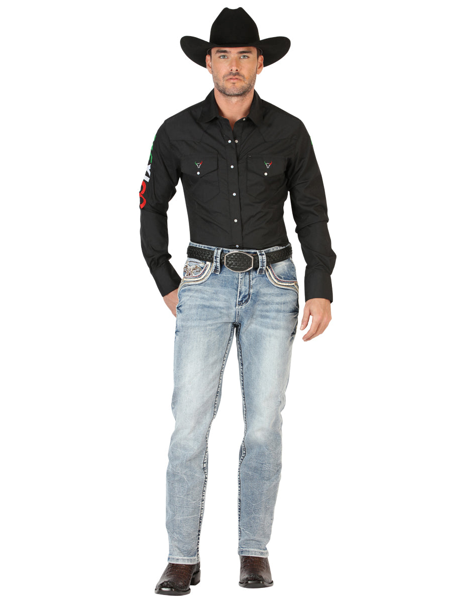 Centenario Mens Premium Denim Boot Cut Pants - Blue