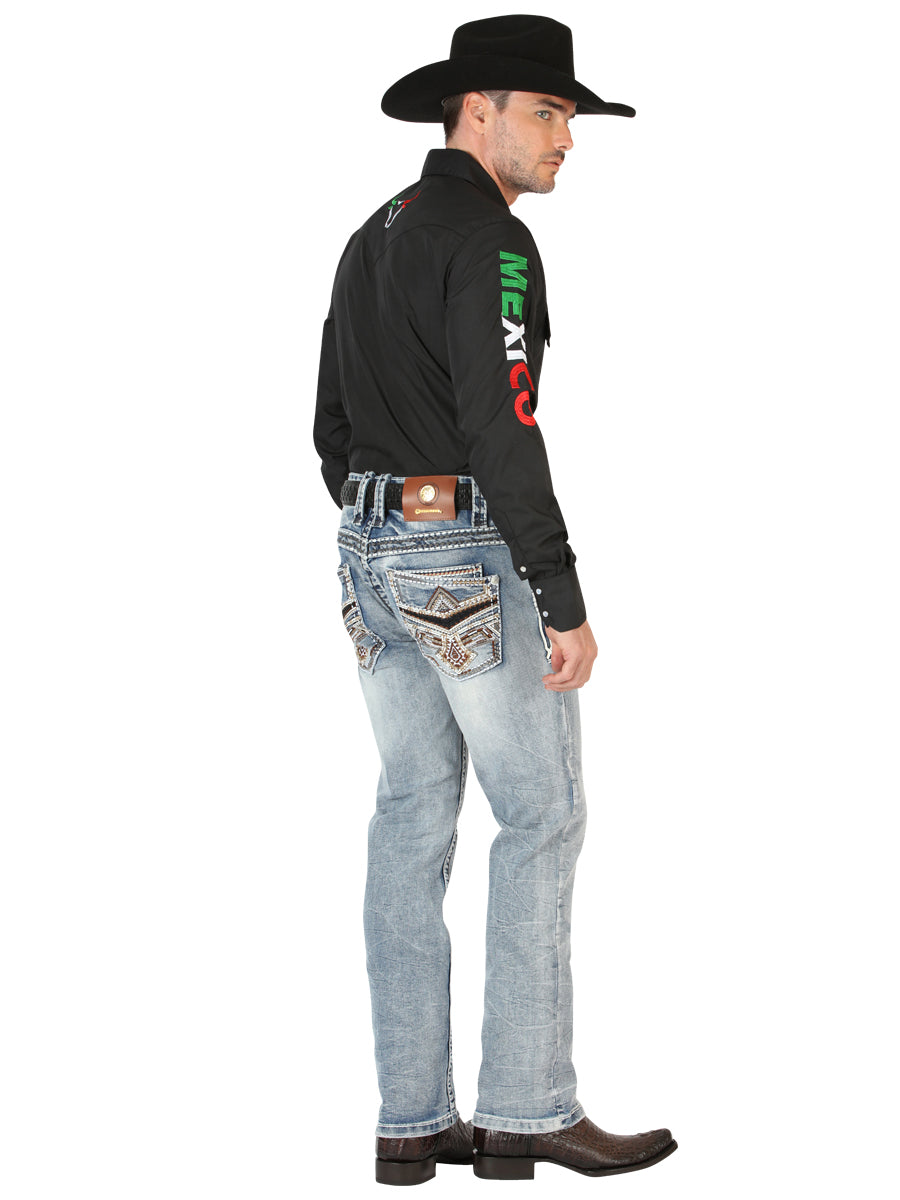 Centenario Mens Premium Denim Boot Cut Pants - Blue