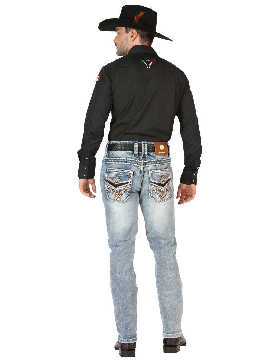 Centenario Mens Premium Denim Boot Cut Pants - Blue