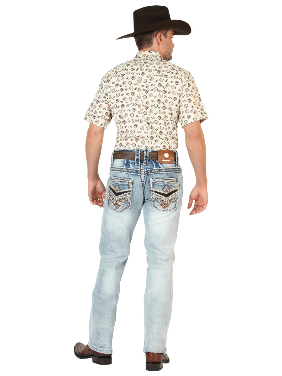 Centenario Mens Premium Denim Boot Cut Pants - Medium Blue