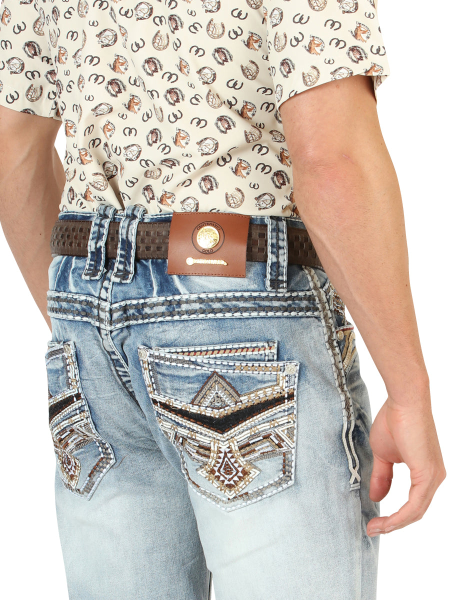 Centenario Mens Premium Denim Boot Cut Pants - Medium Blue