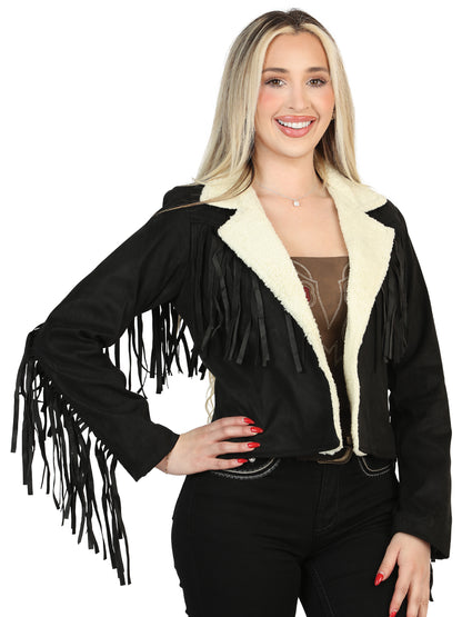 El General Womens Suede Fringe Jacket Chamarra