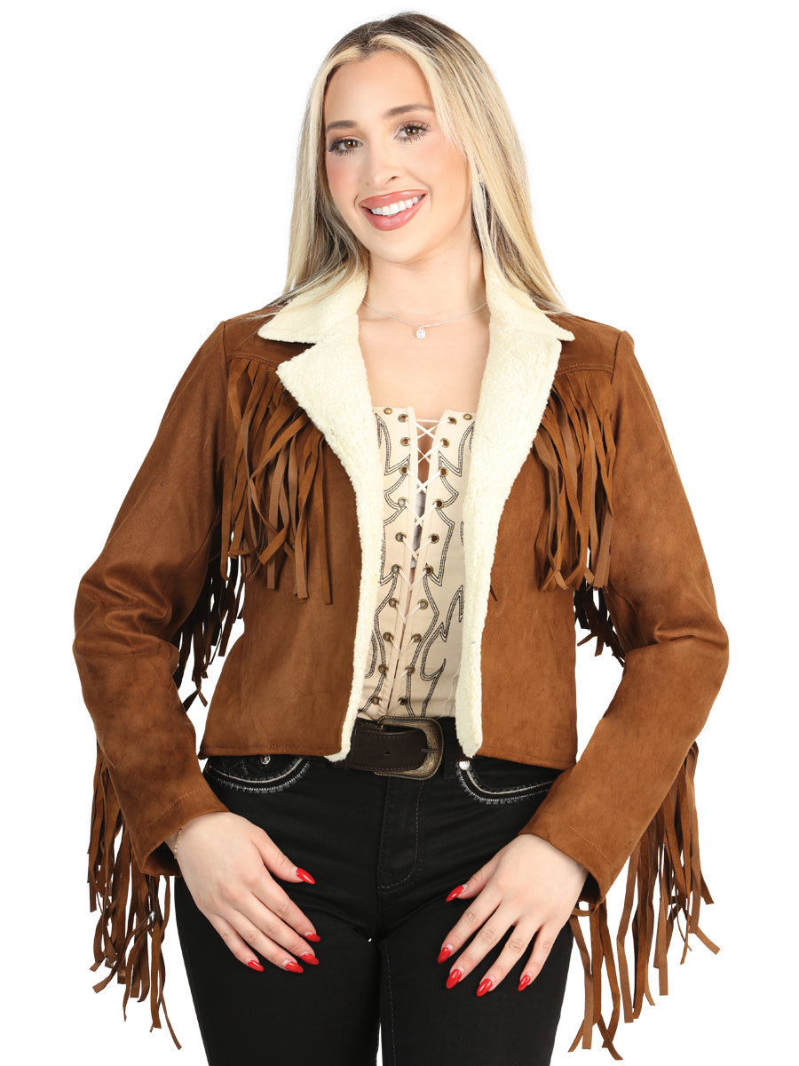 El General Womens Suede Fringe Jacket Chamarra