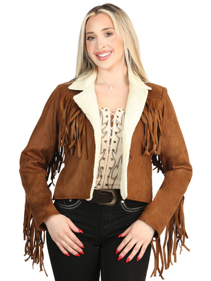 El General Womens Suede Fringe Jacket Chamarra