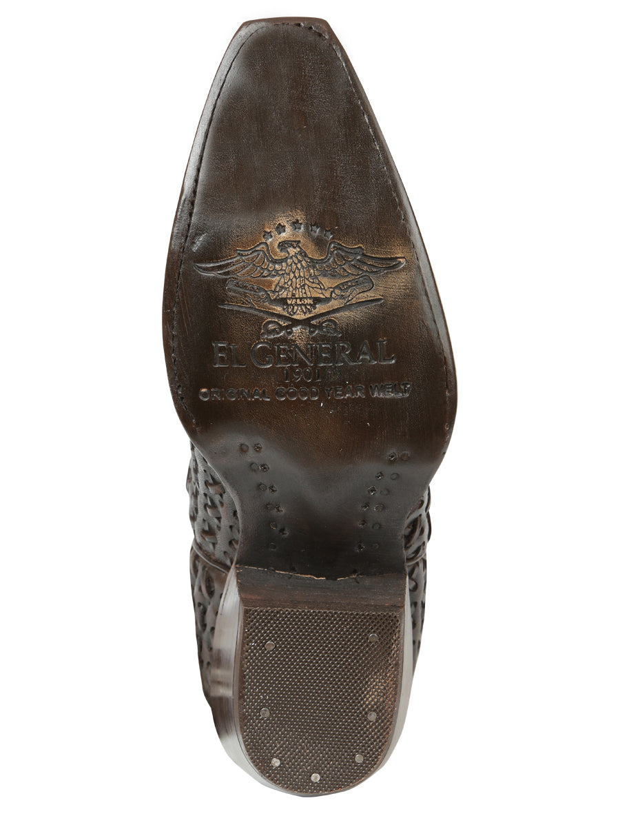 El General Women’s Embroidered and Woven/Tejido Western Boots - Choco 45782