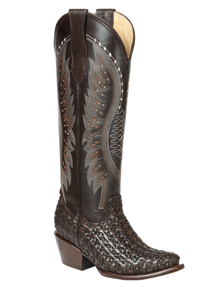 El General Women’s Embroidered and Woven/Tejido Western Boots - Choco 45782