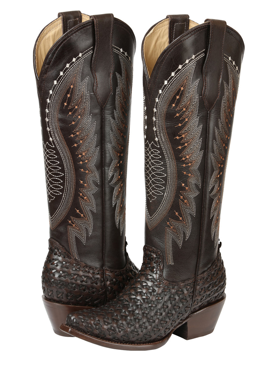 El General Women’s Embroidered and Woven/Tejido Western Boots - Choco 45782