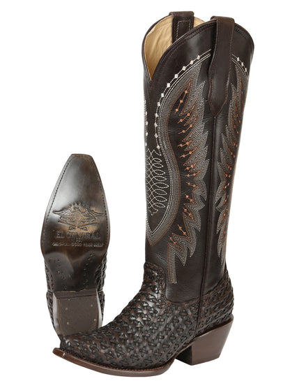 El General Women’s Embroidered and Woven/Tejido Western Boots - Choco 45782